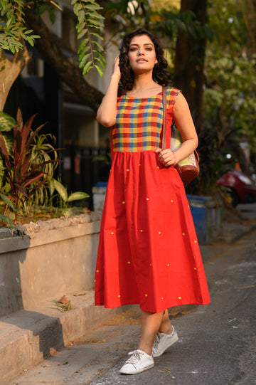 Red Rangoli Frock Dress - NamegStore
